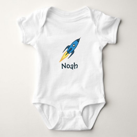 Blue Rocket Ship Outer Space Personalized Boy Scha Romper (Voorkant)