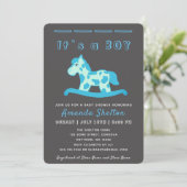 Blue Rocking Horse Baby Boy Shower Invitation (Debout devant)