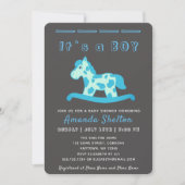 Blue Rocking Horse Baby Boy Shower Invitation (Devant)