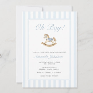 Blue Rocking Horse Baby Shower Invitation