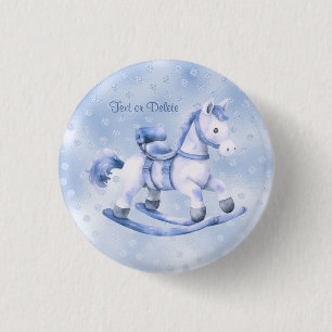 Blue Rocking Horse Button