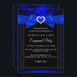 Blue Romantic Heart Engagement Party Invitation<br><div class="desc">Invitation du Royal Blue Engagement Party. Arc bleu avec coeur bijou et design floral noir. VEUILLEZ NOTER toutes les images plates ! Ils n'ont pas de vrais vaches,  diamants ou bijoux! !</div>