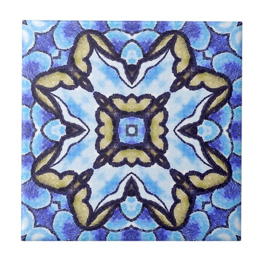 Blue Romantic Moroccan Abstract Floral Pattern Tegeltje (Voorkant)
