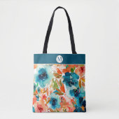 Blue Roos Autumn Floral Monogram Draagtas (Voorkant)