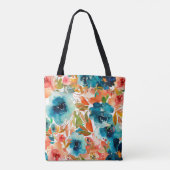 Blue Roos Autumn Floral Monogram Draagtas (Achterkant)