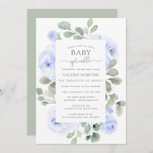 Blue Roos Floral Baby Sprinkle Invitation Kaart
