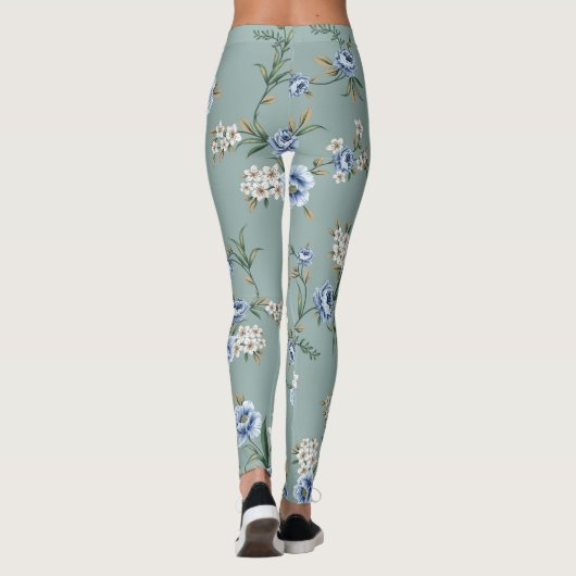 Blue Roos Floral Patterned | LEGGINGS (Achterkant)