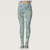 Blue Roos Floral Patterned | LEGGINGS (Voorkant)