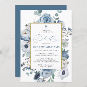 Blue Roos Flowers Dedication Invitation Kaart