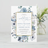 Blue Roos Flowers Weddenschap Kaart (Staand voorkant)