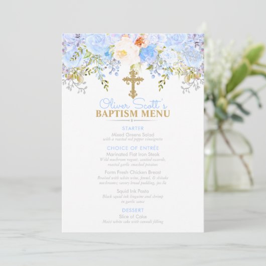 Blue Roos Garden Baptism Custom 5x7 Event Menu (Staand voorkant)