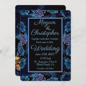 Blue Roos Gold Leaf Night Sky Bruiloft Kaart (Voorkant / Achterkant)