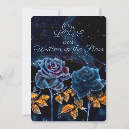 Blue Roos Gold Leaf Night Sky Bruiloft Kaart (Achterkant)