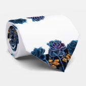 Blue Roos Navy White Personalized Groom Wedding Stropdas (Opgerold)