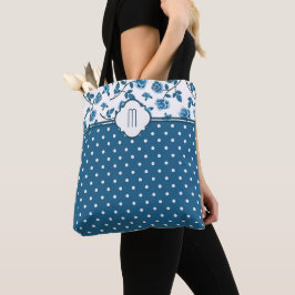 Blue Roos Polka Dot Monogram Tote Bag
