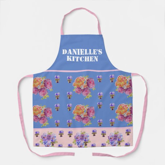 Blue  Roos Rozen Waterverf  Schort (Voorkant)