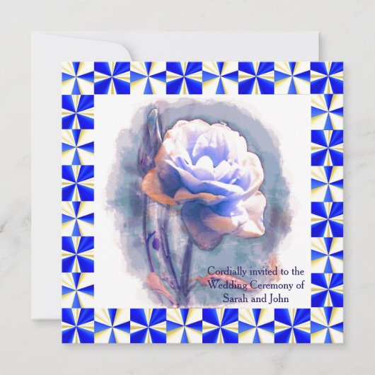 Blue Roos Wedding Invitation Kaart (Voorkant)