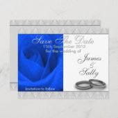 Blue Roos & Wedding Rings Save the Date Card (Voorkant / Achterkant)