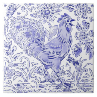 Blue Rooster Chicken Insect Farmhouse Rustic Art Tegeltje