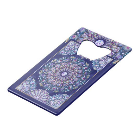 Blue Rosace Kredietkaart Flessenopener (Voorkant Gekanteld)