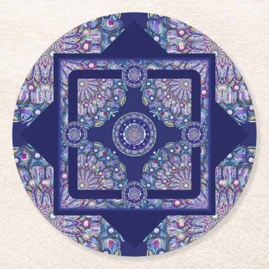 Blue Rosace Ronde Kartonnen Onderzetter (Voorkant)