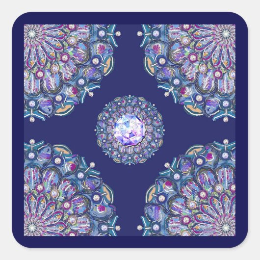 Blue Rosace Vierkante Sticker (Voorkant)
