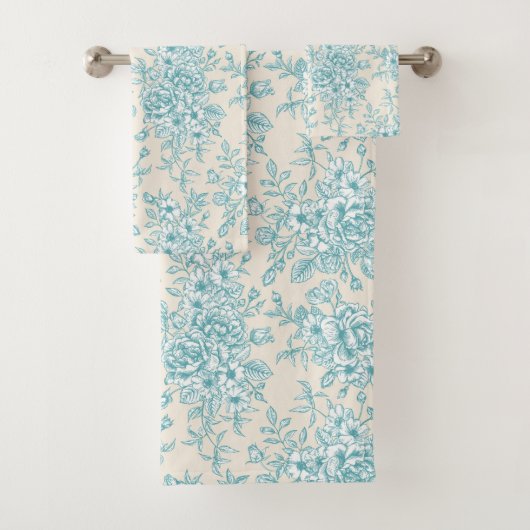 Blue Rose Bouquet Garden Floral Pattern Bad Handdoek (Insitu)