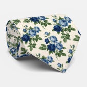 Blue Rose Floral Pattern Stropdas (Opgerold)
