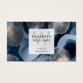 Blue Rose Gold Monogram Modern Business Card (Devant)