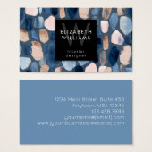 Blue Rose Gold Monogram Modern Business Card (Devant & derrière)