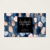 Blue Rose Gold Monogram Modern Business Card (Devant)