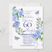 Blue Rose Ribbon 60th  Birthday Invitation (Devant)