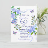Blue Rose Ribbon 60th  Birthday Invitation (Debout devant)