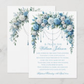 Blue Rose & Silver Cross Baptism Informatiekaartje (Voorkant / Achterkant)