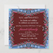 Blue+Rose Vintage Frills Invitation de fête d'anni (Dos)