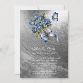 Blue Roses Butterfly Silver Engagement Party Kaart (Voorkant)