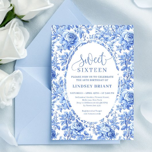 Blue Roses Chic Digital Sweet 16 Invitation