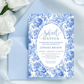 Blue Roses Chic Digital Sweet 16 Invitation Kaart