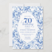 Blue Roses Classic 70th Birthday Invitation Kaart (Voorkant)