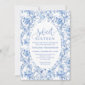 Blue Roses Digital Floral 16th Birthday Invitation (Devant)
