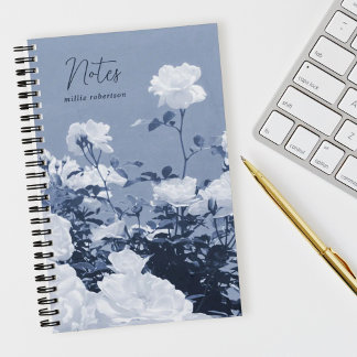 Blue Roses Floral Garden Custom Spiral Notebook Notitieboek