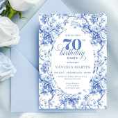 Blue Roses Luxe 70th Birthday Invitation Kaart