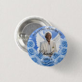 Blue Roses Sky Funeral Memorial Button Angel Wings (Voorkant /achterkant)