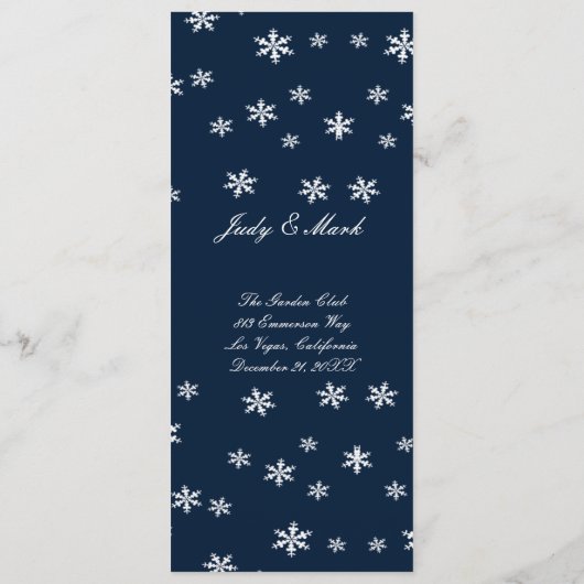 Blue Roses Snowflake Noël Mariage Menu (Dos)