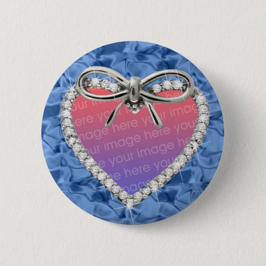 Blue Round Diamond Heart Lijst Button (Voorkant)
