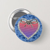 Blue Round Diamond Heart Lijst Button (Voorkant /achterkant)