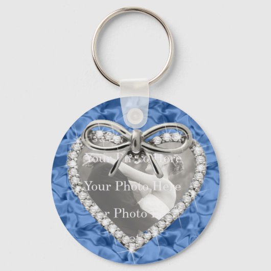Blue Round Diamond Heart Lijst Sleutelhanger (Voorkant)
