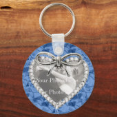 Blue Round Diamond Heart Lijst Sleutelhanger (Voorkant)