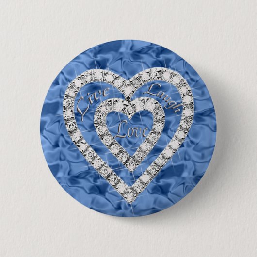 Blue Round Live Laugh Love Diamond Heart Button (Voorkant)