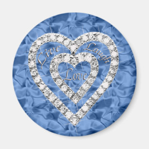 Blue Round Live Laugh Love Diamond Heart Magnet Magneet